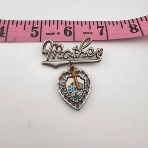 Vintage Mother Pin Brooch Florida Heart Key Dangle Charm